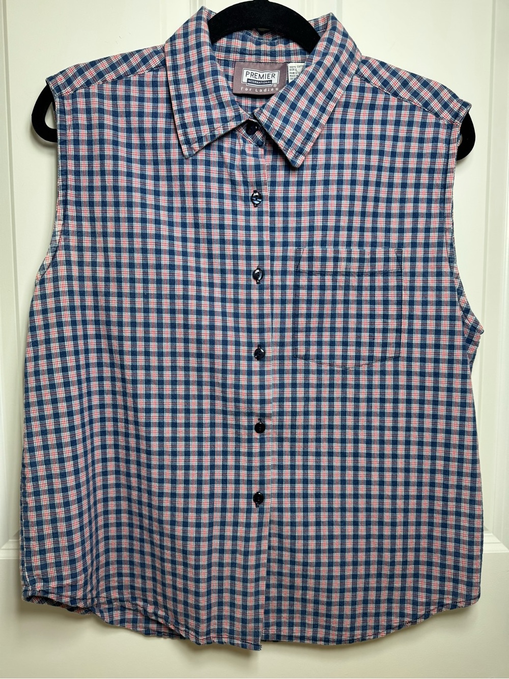 Premier International for Ladies Sleeveless Plaid Button Front Size L Vintage